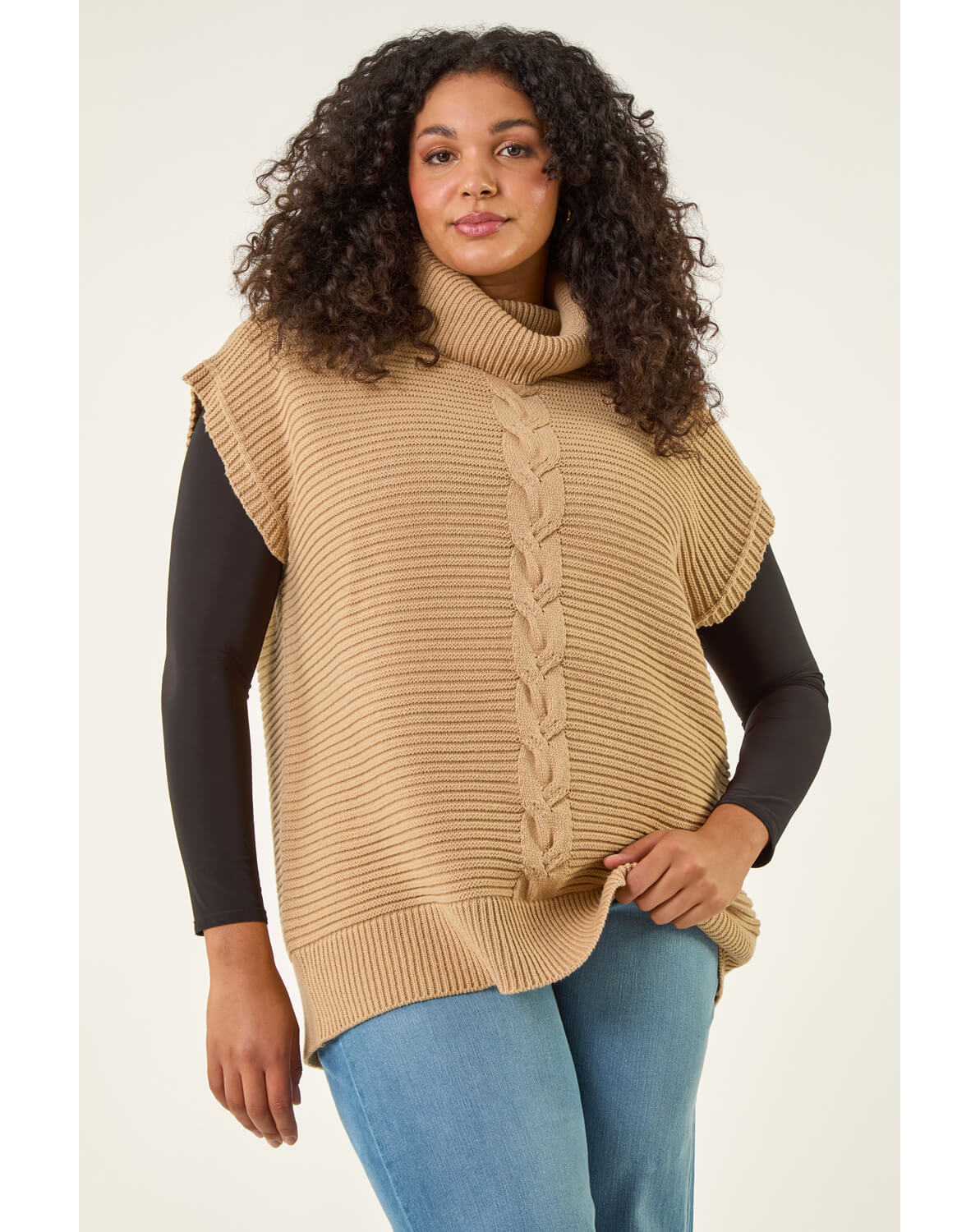 Roman Curve High Neck Tabard Knit Top