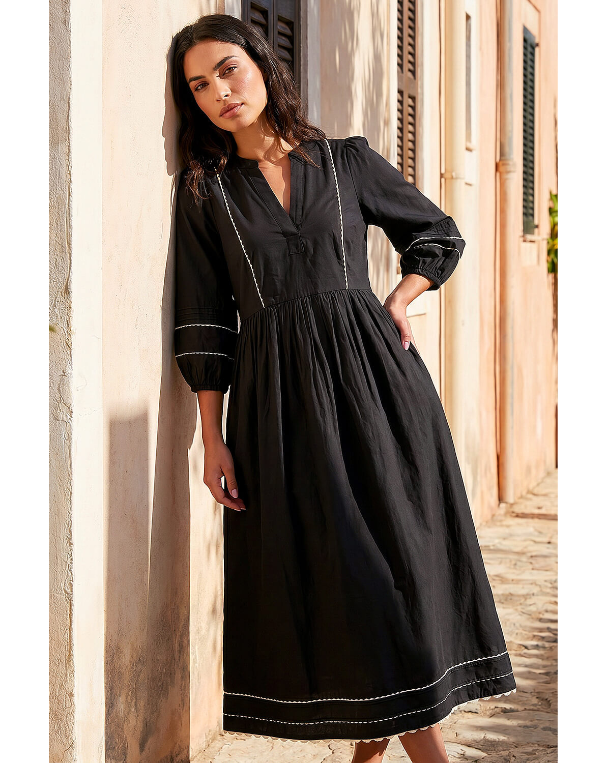 Roman Ric Rac Collared Midi Dress