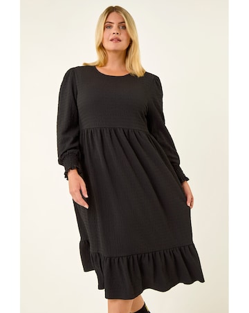 Roman Curve Gathered Stretch Midi Dress
