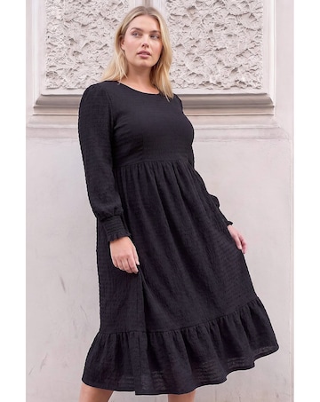 Roman Curve Gathered Stretch Midi Dress