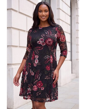 Roman Curve Floral Print Lace Dress