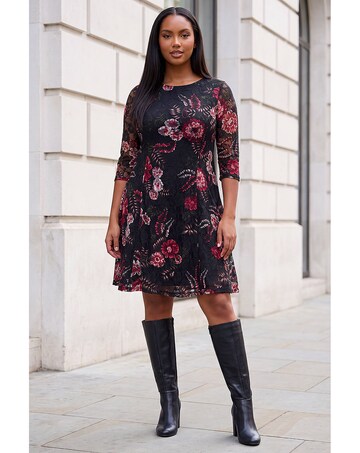 Roman Curve Floral Print Lace Dress