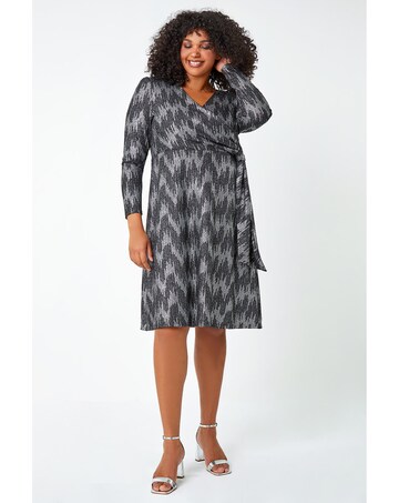 Roman Curve Shimmer Stretch Wrap Dress