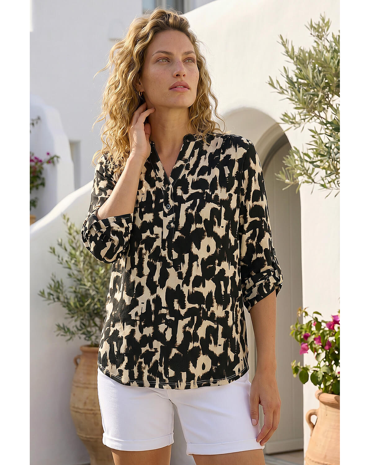 Roman Abstract Ikat Print Shirt