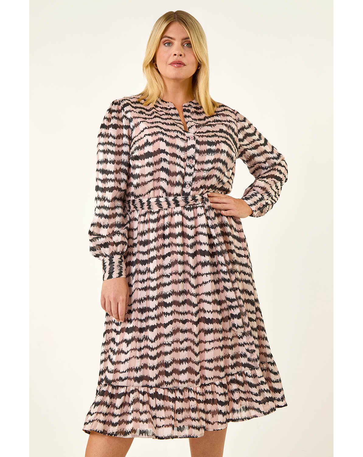 Roman Curve Animal Print Midi Dress