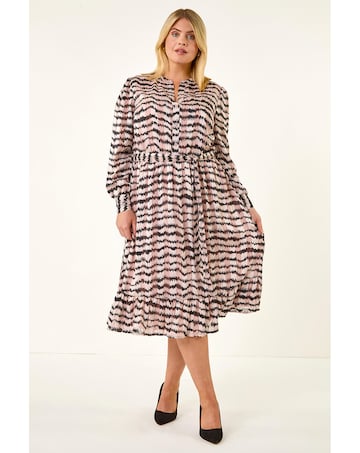 Roman Curve Animal Print Midi Dress