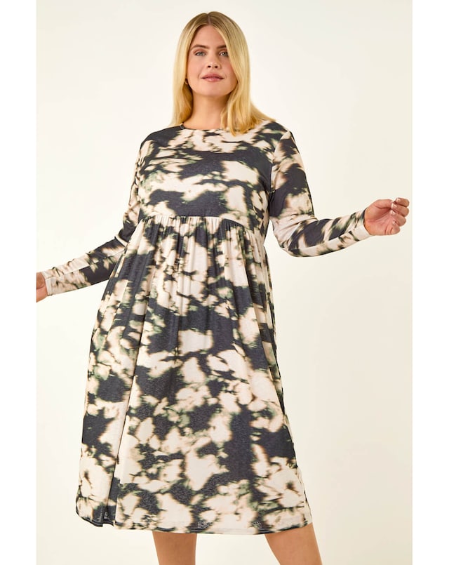 Roman Curve Abstract Print Midi Dress