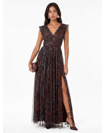 Anaya Animal Print Tulle Maxi Dress