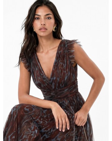 Anaya Animal Print Tulle Maxi Dress