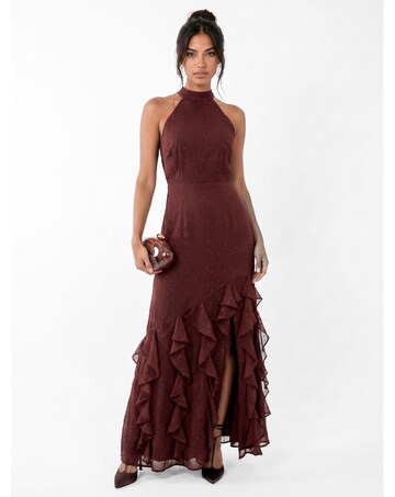 Anaya Halter Neck Ruffle Maxi Dress