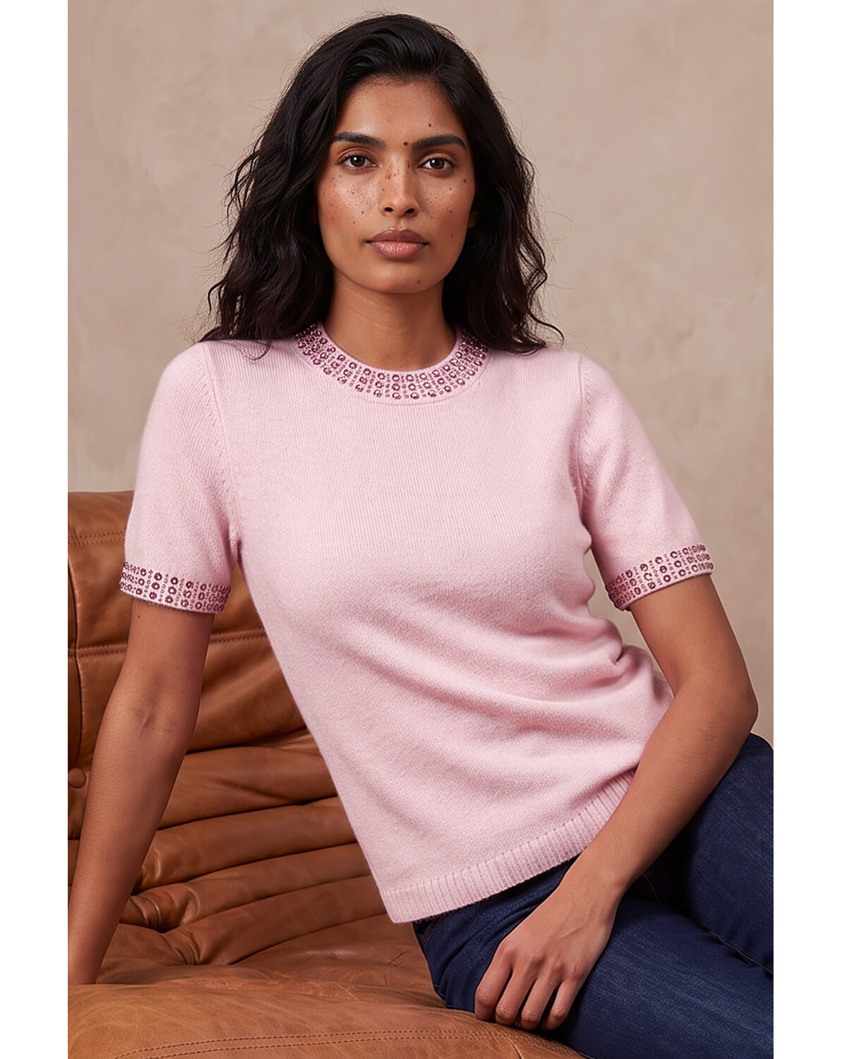 Roman Embellish Trim Knitted Top