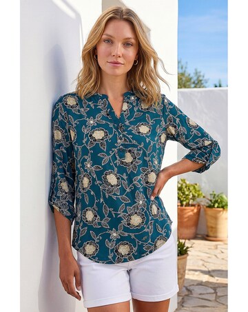 Roman Textured Floral Notch Neck Top
