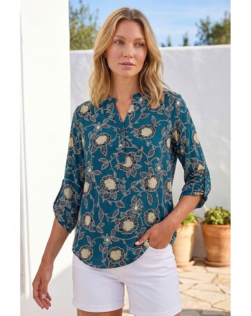 Roman Textured Floral Notch Neck Top