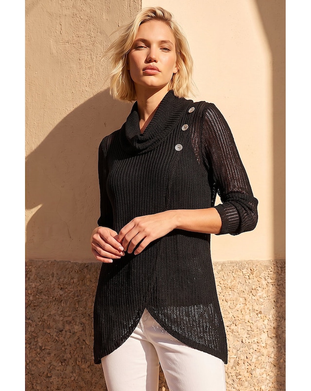 Roman Snit Textured Buttoned Top