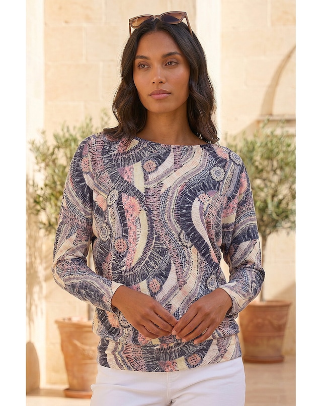 Roman Abstract Banded Hem Stretch Top