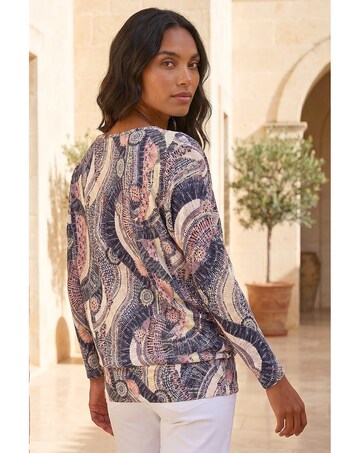 Roman Abstract Banded Hem Stretch Top