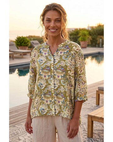 Roman Floral Print Notch Neck Blouse