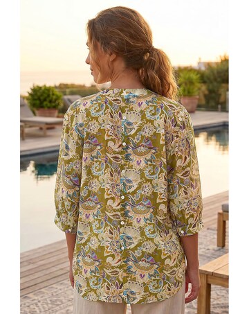 Roman Floral Print Notch Neck Blouse