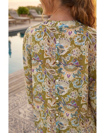 Roman Floral Print Notch Neck Blouse