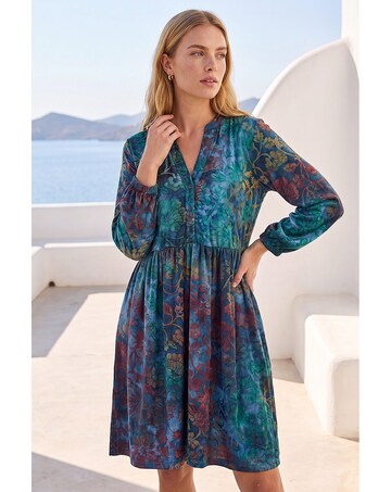 Roman Textured Leaf Print Shirt Dress