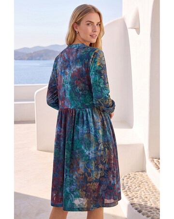 Roman Textured Leaf Print Shirt Dress