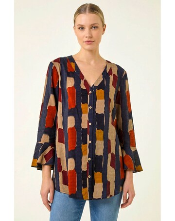 Roman Abstract Print Buttoned Blouse