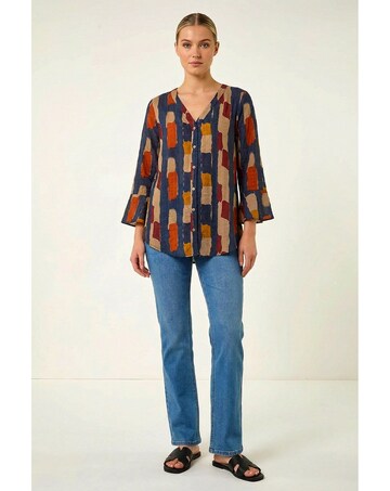 Roman Abstract Print Buttoned Blouse