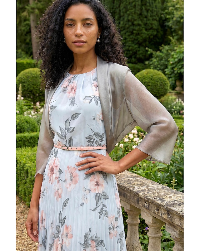 Roman 3/4 Sleeve Ruched Chiffon Bolero