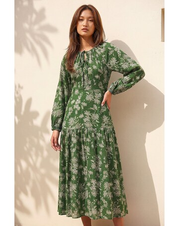 Roman Floral Keyhole Tie Midi Dress