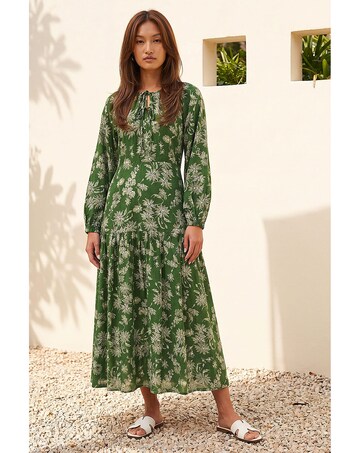 Roman Floral Keyhole Tie Midi Dress