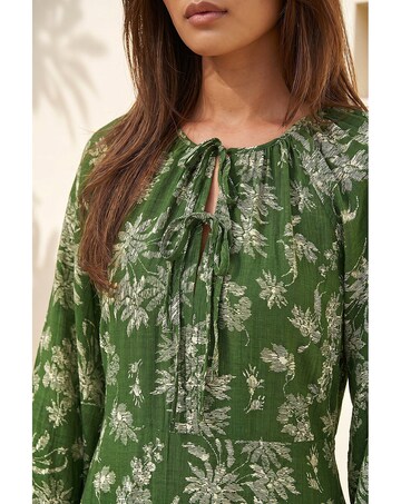 Roman Floral Keyhole Tie Midi Dress