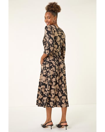 Roman Abstract Floral Wrap Midi Dress