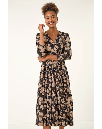 Roman Abstract Floral Wrap Midi Dress