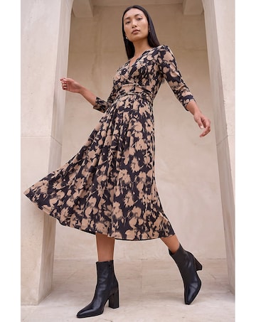 Roman Abstract Floral Wrap Midi Dress