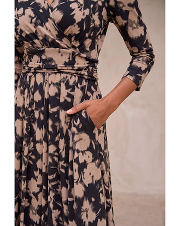 Roman Abstract Floral Wrap Midi Dress