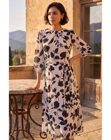 Roman Floral Pleated Midi Dress