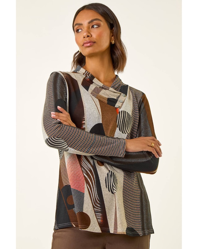 Roman Abstract Print Snit Top