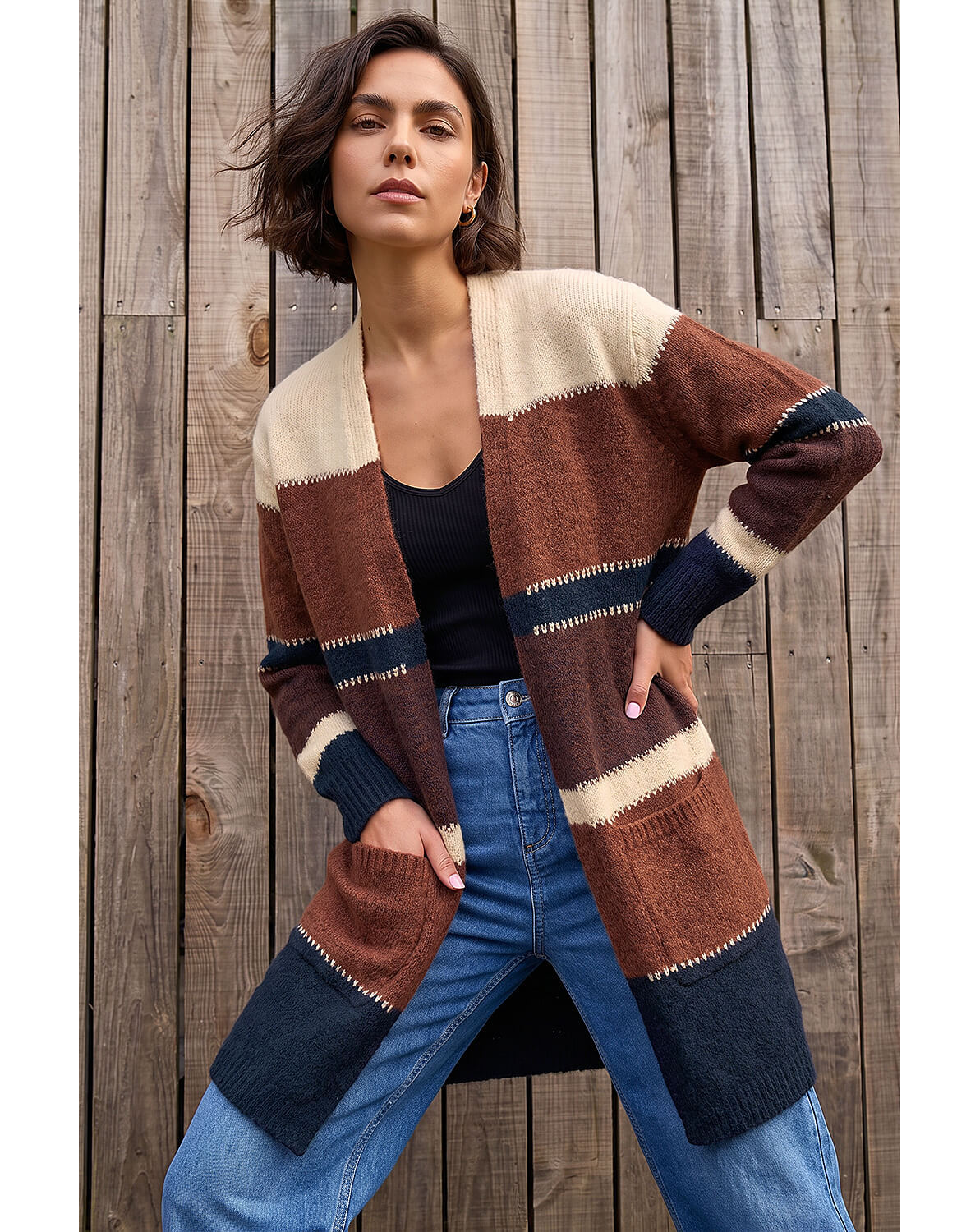 Roman Block Longline Knit Cardigan
