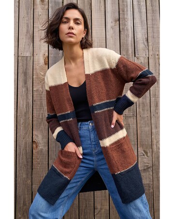 Roman Block Longline Knit Cardigan