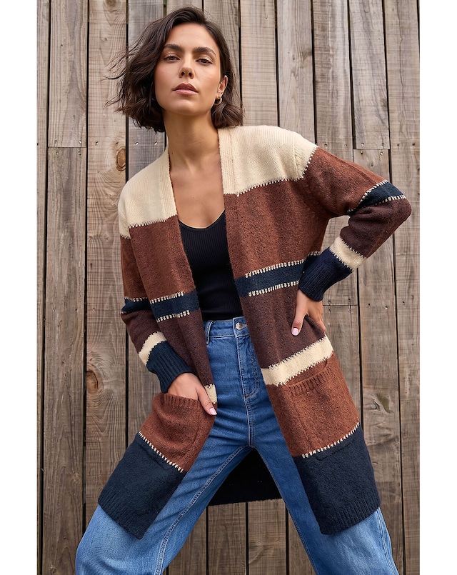 Roman Block Longline Knit Cardigan