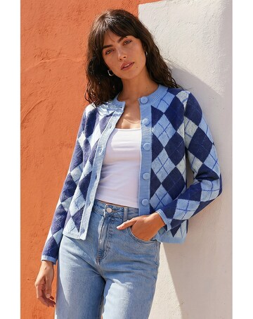Roman Argyle Buttoned Knit Cardigan