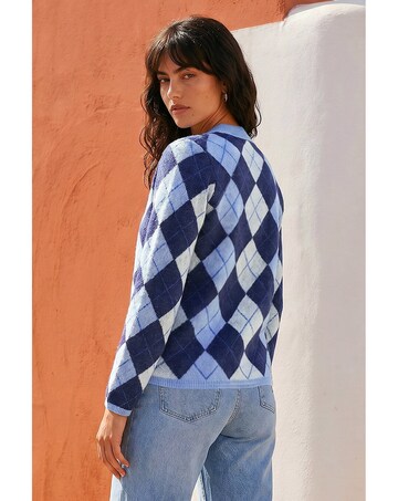Roman Argyle Buttoned Knit Cardigan