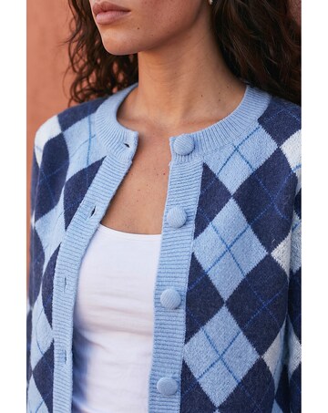 Roman Argyle Buttoned Knit Cardigan