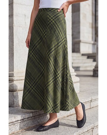 Roman Print Check Midi Skirt