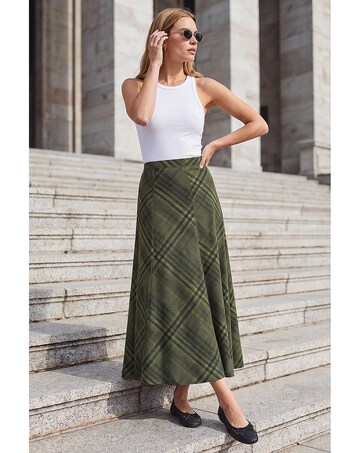 Roman Print Check Midi Skirt