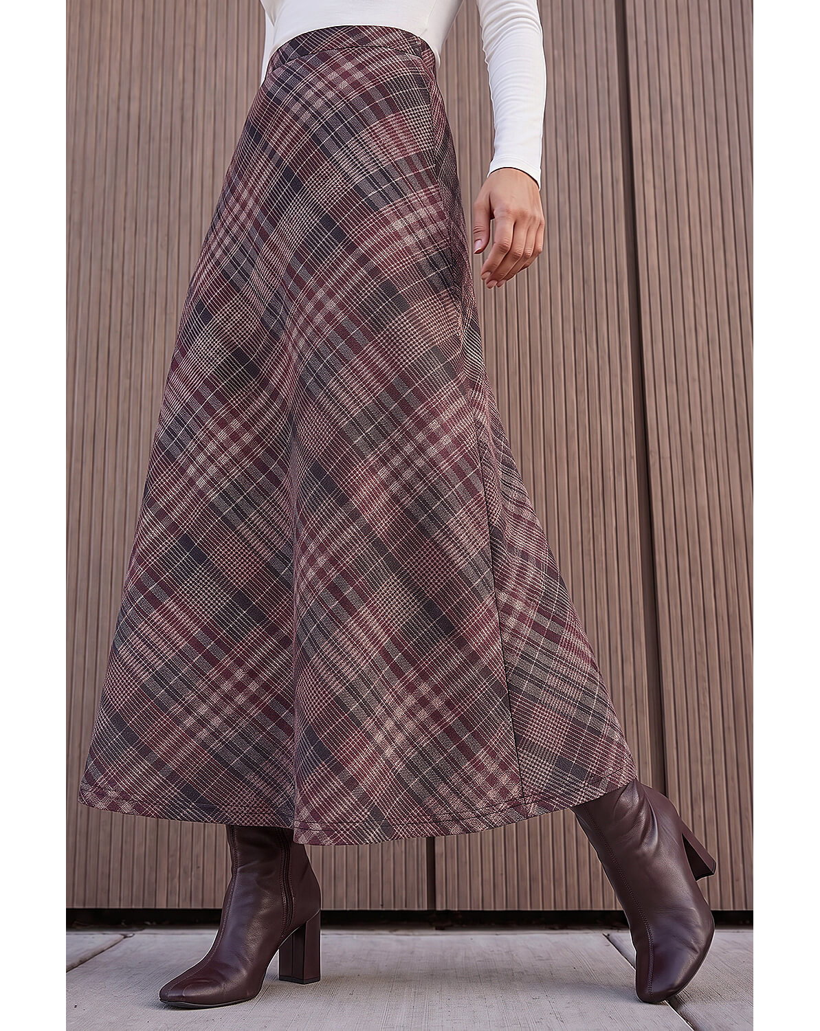 Roman Check Print Midi Skirt