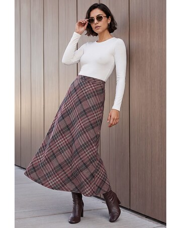 Roman Check Print Midi Skirt
