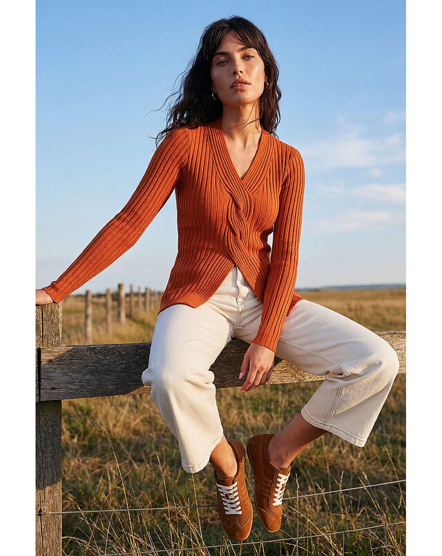 Roman Cable Rib Knit Jumper