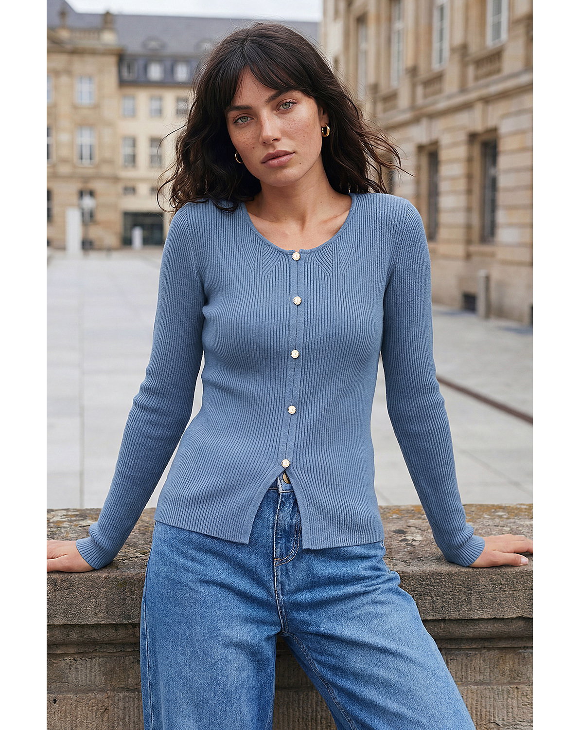 Roman Faux Pearl Ribbed Knit Jumper