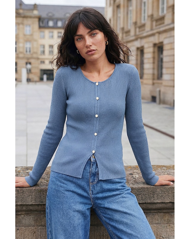 Roman Faux Pearl Ribbed Knit Jumper